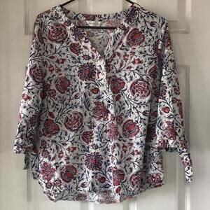 Christopher & Banks Floral Print 3/4 Sleeve Blouse